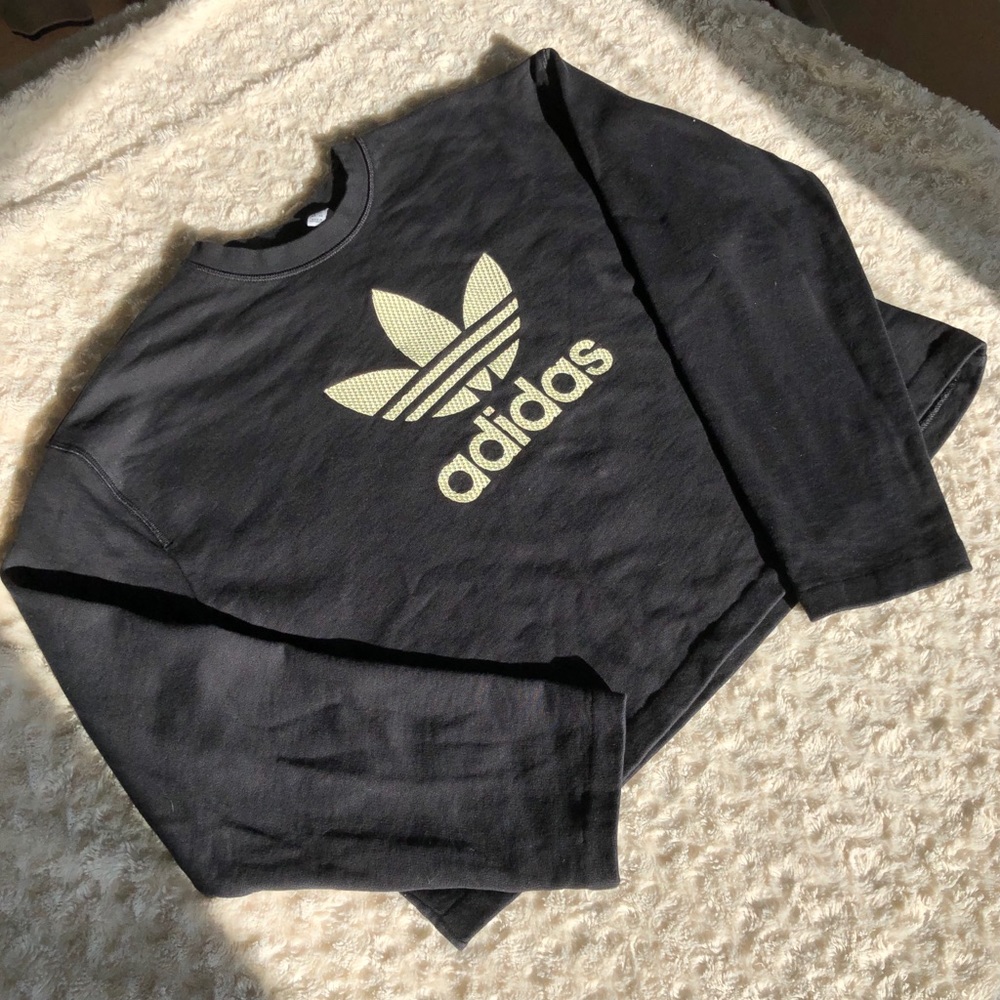 Adidas Gold Embroidered Logo Cropped Crewneck